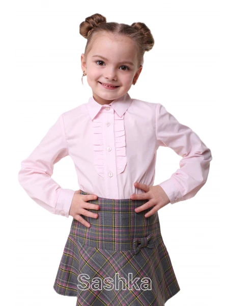 Блуза для дівчинки Sashka класична шкільна довгий рукав рожева, розмір 116-158